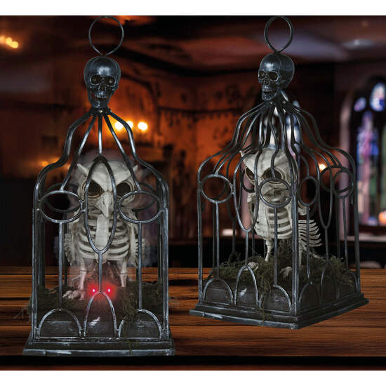 ESQUELETO BUHO EN JAULA LUZ SONIDO Y MOV 33 CMS image 0