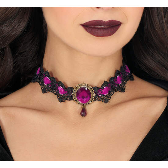 GARGANTILLA BORDADA LILA Y NEGRA image 0