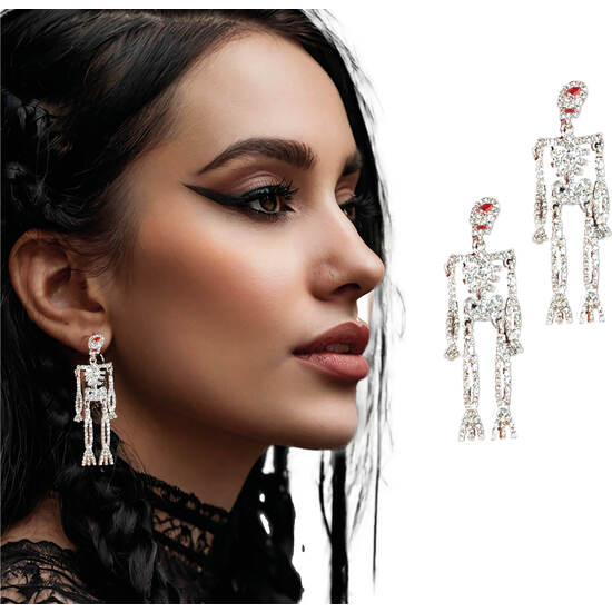 PENDIENTES ESQUELETOS BRILLANTES PLATA, 6.5 CM image 0