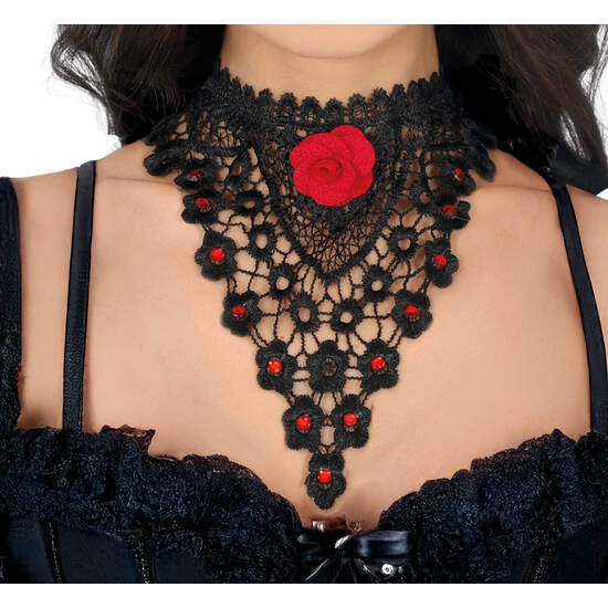 GARGANTILLA BORDADA CON ROSA ROJA image 0