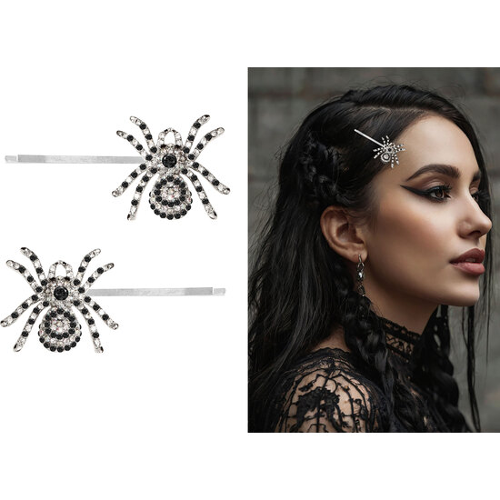 SET 2 CLIPS PELO ARAÑAS BRILLANTES PLATA, 7.5 CM image 0