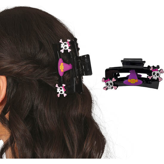 SET 2 PINZAS PELO CALAVERA PIRATA Y BRUJA, 9 CM image 0