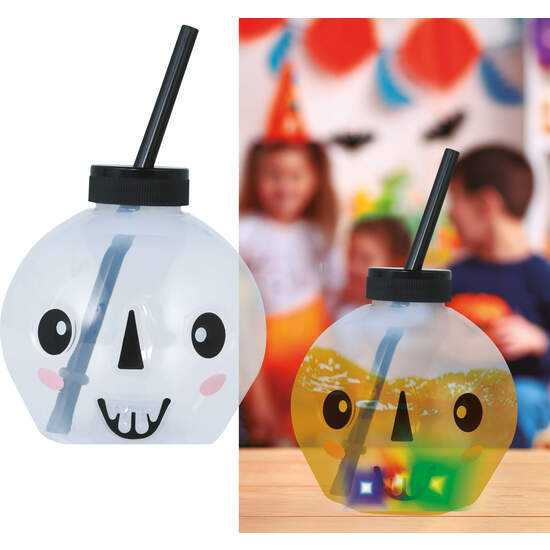 VASO CON PAJITA CALAVERA, LED, 17 CM image 0