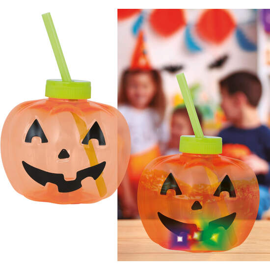 VASO CON PAJITA  CALABAZA, LED, 17 CM image 0