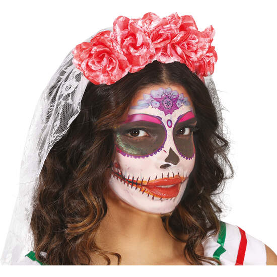 DIADEMA CON VELO Y FLORES ENSANGRENTADAS image 0