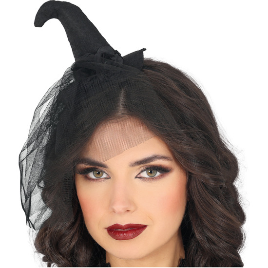 MINIHAT BRUJA NEGRO CON VELO NEGRO image 0