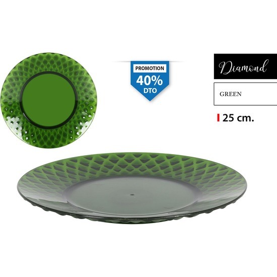 FLAT PLATE 25CM PS GREEN DIAMOND image 0