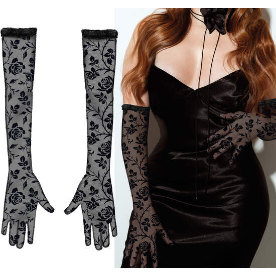 GUANTES CALADO FLORES NEGRO 38 CM image 0