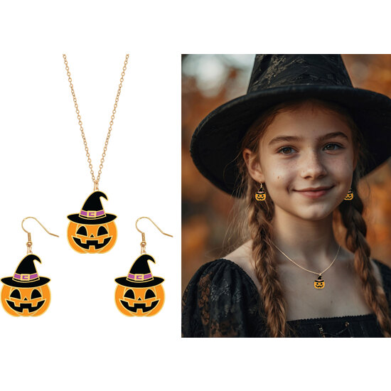 KIT PENDIENTES Y COLLAR HALL., CALABAZA image 0