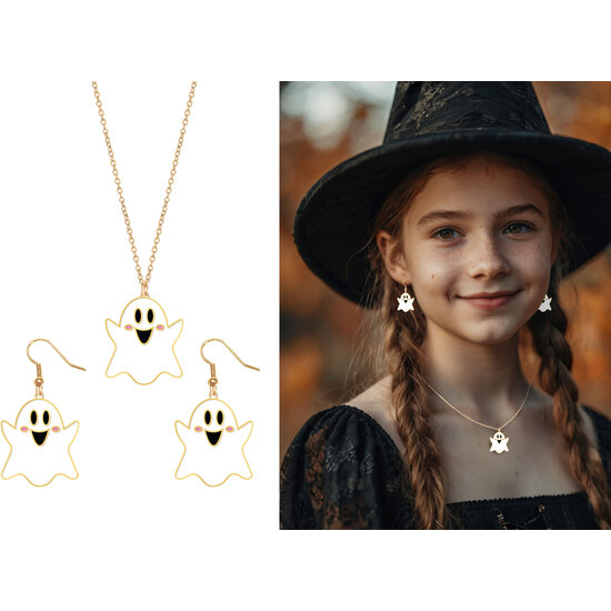 KIT PENDIENTES Y COLLAR HALL., FANTASMA image 0