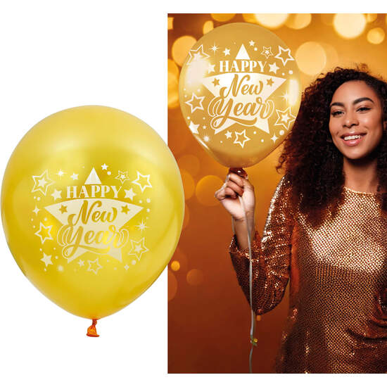 BOLSA 10 GLOBOS DORADOS HAPPY NEW YEAR image 0