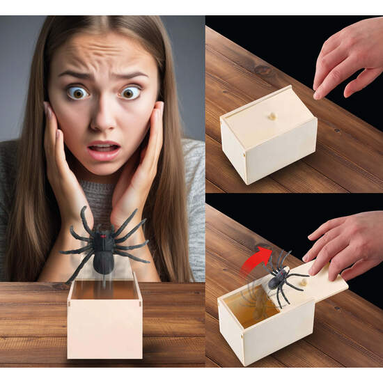CAJA DE MADERA CON ARAÑA DE BROMA image 0