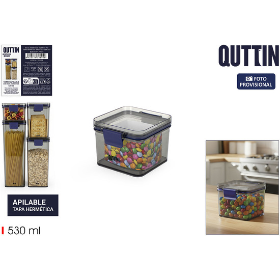 TARRO PET CUAD.C/TAPA HERMETI.530ML QUTTIN image 0