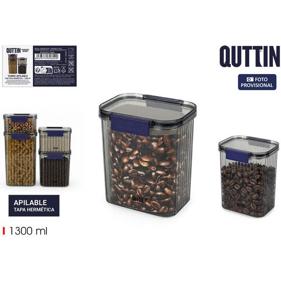 TARRO PET RECT.C/TAPA HERMET.1300ML QUTTIN image 0