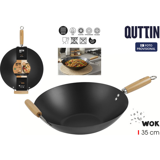 SARTEN WOK MANGO+ASA MADERA 35CM QUTTIN image 0