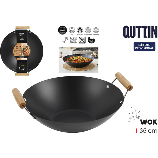 SARTEN WOK 2 ASAS MADERA 35CM QUTTIN image 0