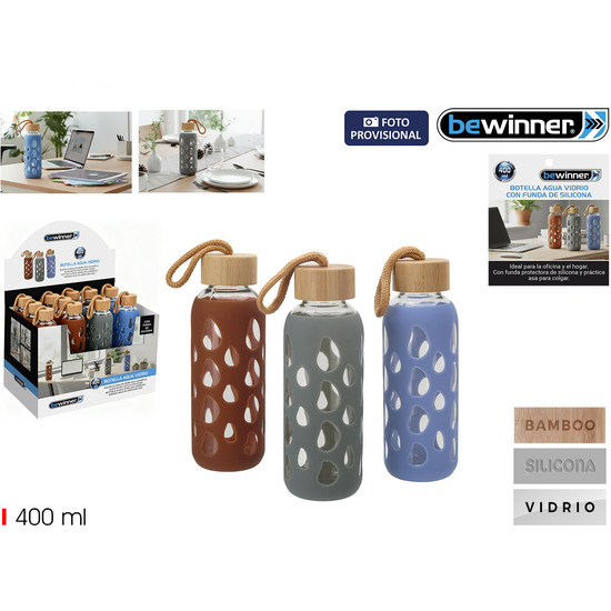 BOTELLA AGUA VIDRIO/SILICONA 400ML BEWINNER image 0