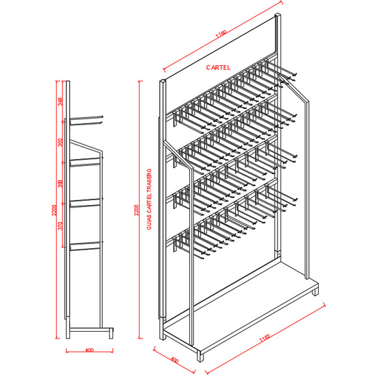 EXPOSITOR MET 1160X400XH2200 C/60 GANCHOS CUBIERT image 0