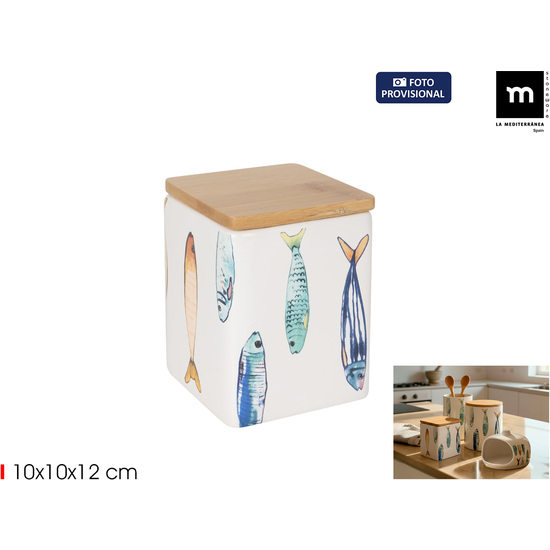 TARRO COCINA CUADR. 9X9X12CM C/T BAMBU PEIXE image 0