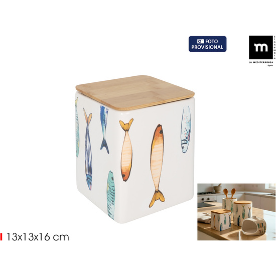 TARRO COCINA CUADR. 12X12X15CM C/T BAMBU PEIXE image 0