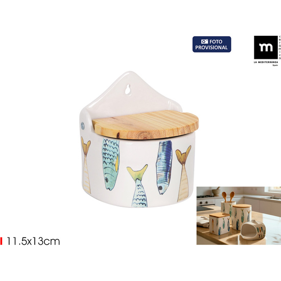 SALERO C/TAPA DE MADERA 11.5X13CM PEIXE image 0