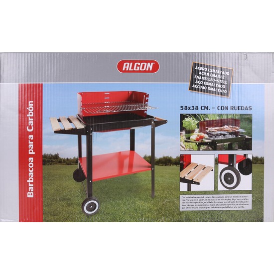 CHARCOAL BARBECUE W/WHEELS 58X38CM ALGON image 1