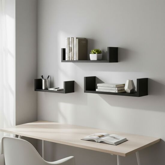 SET3 ESTANTE FLOTAN.42/34/26 BLACK MOBLEKIT image 0