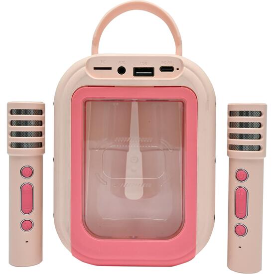 KARAOKE BLUETOOTH ROSA CON 2 MICRÓFONOS INALÁMBRICOS image 1