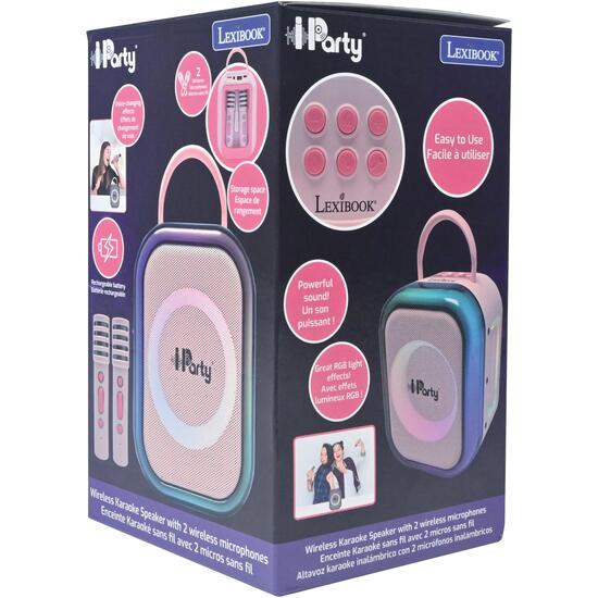 KARAOKE BLUETOOTH ROSA CON 2 MICRÓFONOS INALÁMBRICOS image 9