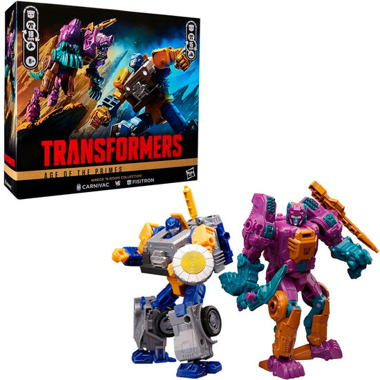 SET 2 FIGURAS FISITRON & CARNIVAC TRANSFORMERS AGE OF THE PRIMES 14CM image 0