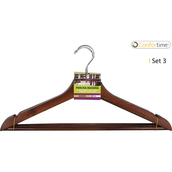 SET 3 BROWN WOODEN CLOTH HANGER CONFORTIME image 0