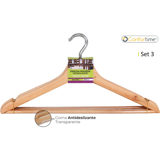 SET-3 NATURAL WOODEN HANGER ANTISLI CONFORTIME image 0