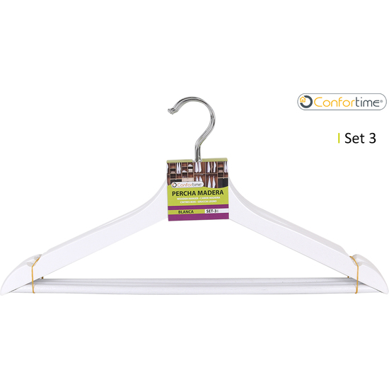 SET-3 WHITE WOODEN CLOTH HANGER CONFORTIME image 0