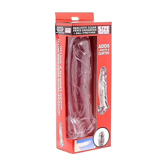 REALISTIC CLEAR PENIS ENHANCER AND BALL STRETCHER - TRANSPARENT image 1