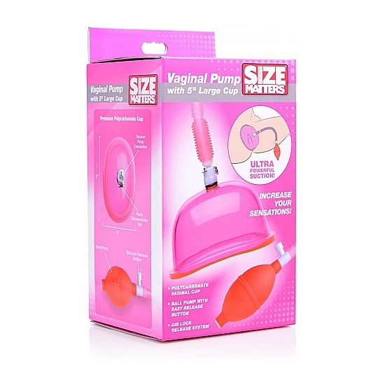 VAGINAL PUMP WITH 5 INCH LARGE CUP - PINK image 1
