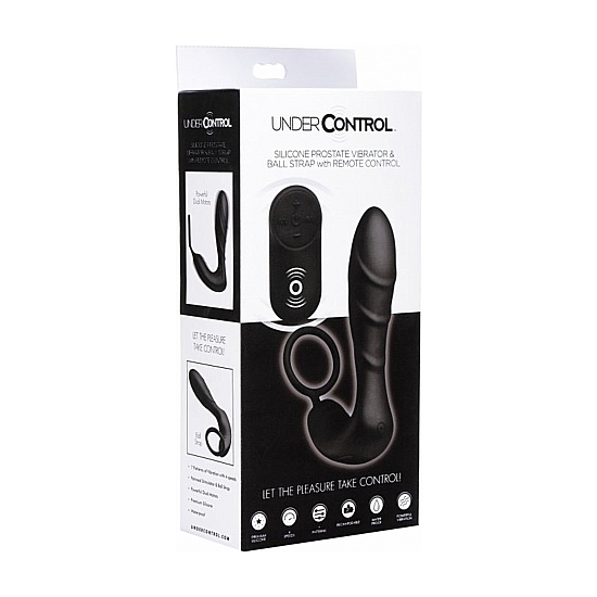 SILICONE PROSTATE VIBRATOR AND STRAP WITH REMOTE CONTROL BLACK image 1