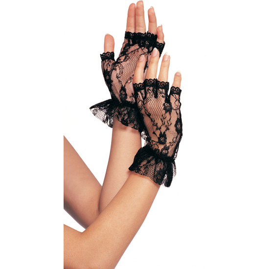 LEG AVENUE BLACK FINGERLESS LACE GLOVES image 0