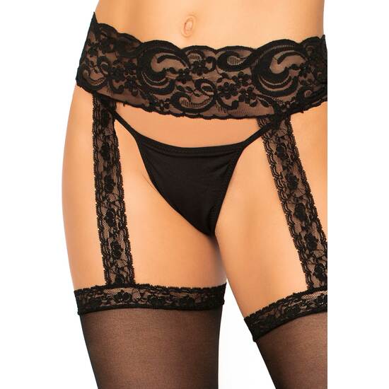 LEG AVENUE SHEER LACE TOP STOCKINGS WITH ATTACHED LACE GARTERBELT image 2