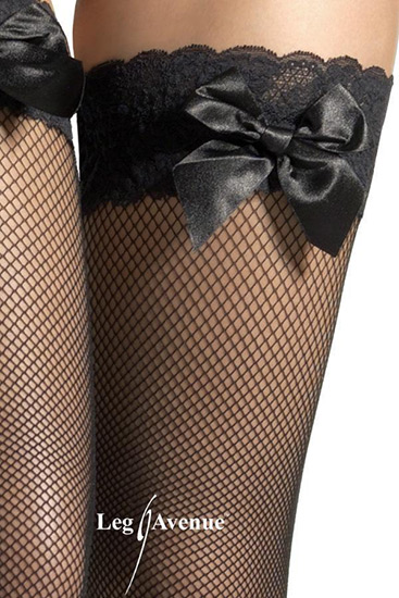 LEG AVENUE SPANDEX FISHNET THIGH HIGHS WITH LACE TOP image 1
