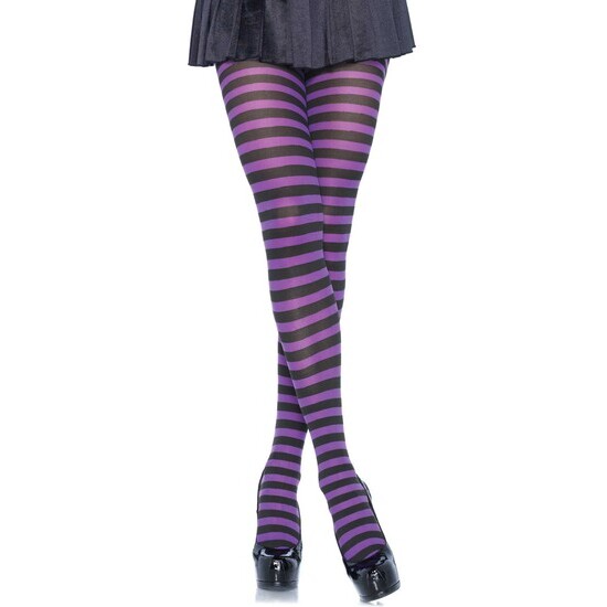 LEG AVENUE OPAQUE STRIPED TIGHTS BLACK-PURPLE image 0