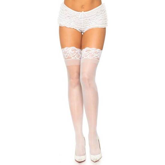 LEG AVENUE WHITE SHEER THIGH HIGHS WITH SILICONE TOP image 0