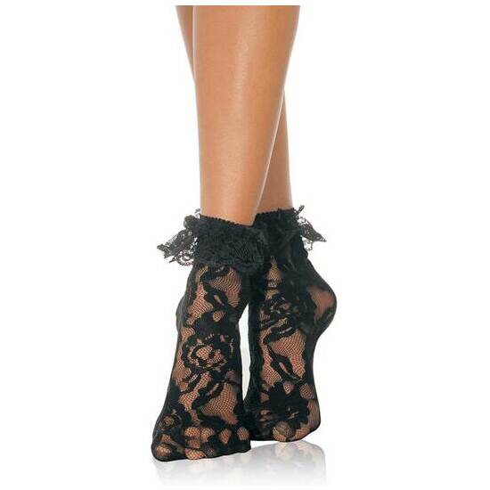 LEG AVENUE LACE ANKLET WITH RUFFLE BLACK image 0