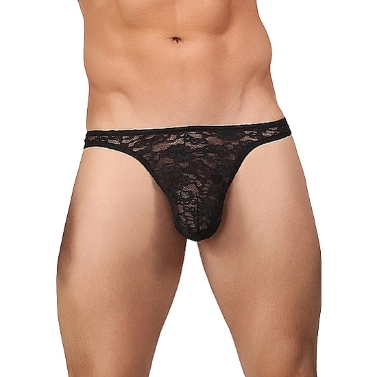 MALE POWER LACE BONG THONG BLACK image 0