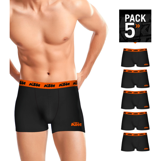 BOXER KTM SET 5 BOXERS 60% POLIÉSTER 35% ALGODÓN 5% ELÁSTANO NEGROS CON CINTURA NARANJA image 0