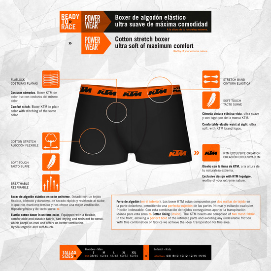 BOXER KTM SET 5 BOXERS 60% POLIÉSTER 35% ALGODÓN 5% ELÁSTANO NEGROS CON CINTURA NARANJA image 1