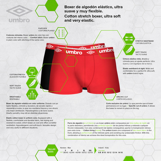 SET DE 3 BOXERS UMBRO 100% ALGODÓN COLOR NEGRO Y ROJO image 2