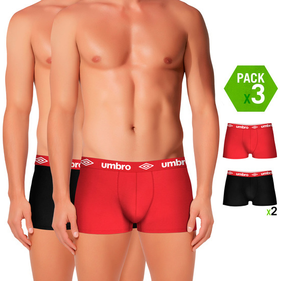 SET DE 3 BOXERS UMBRO 100% ALGODÓN COLOR NEGRO Y ROJO image 0