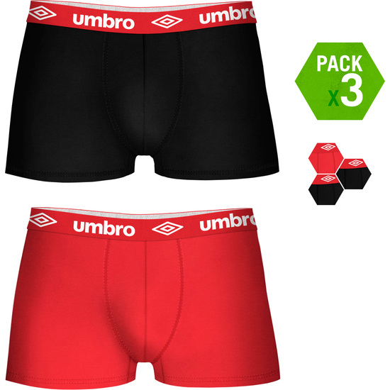 SET DE 3 BOXERS UMBRO 100% ALGODÓN COLOR NEGRO Y ROJO image 1