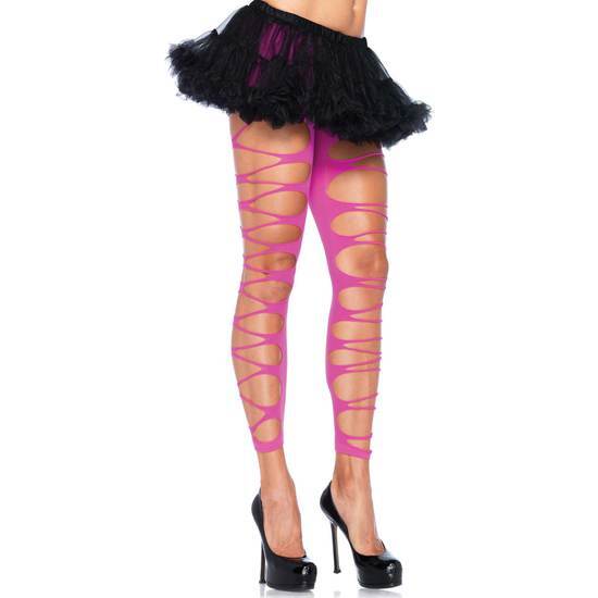 LEG AVENUE FOOTLESS SHREDDED TIGHTS NEON PINK image 0