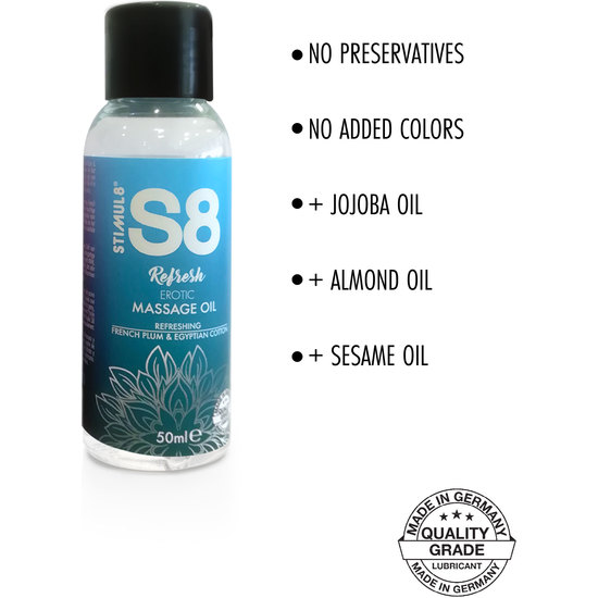 S8 MASSAGE OIL FRENCH PLUM & EGYPTIAN COTTON 50ML image 1